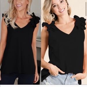 CELEBRATE THE SEASON TOP W/RUFFLE SHOULDERS-BLACK